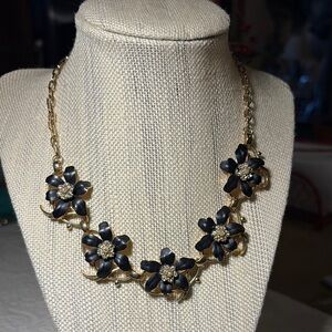 Black and Gold Floral Mid Century Statement Necklace